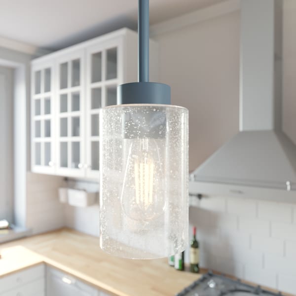 Hunter Hartland 1 Light Pendant Light Fixture - Indigo Blue Glass Shade, Modern Farmhouse Ceiling Light for Kitchen Island, Dining Room & Bedroom