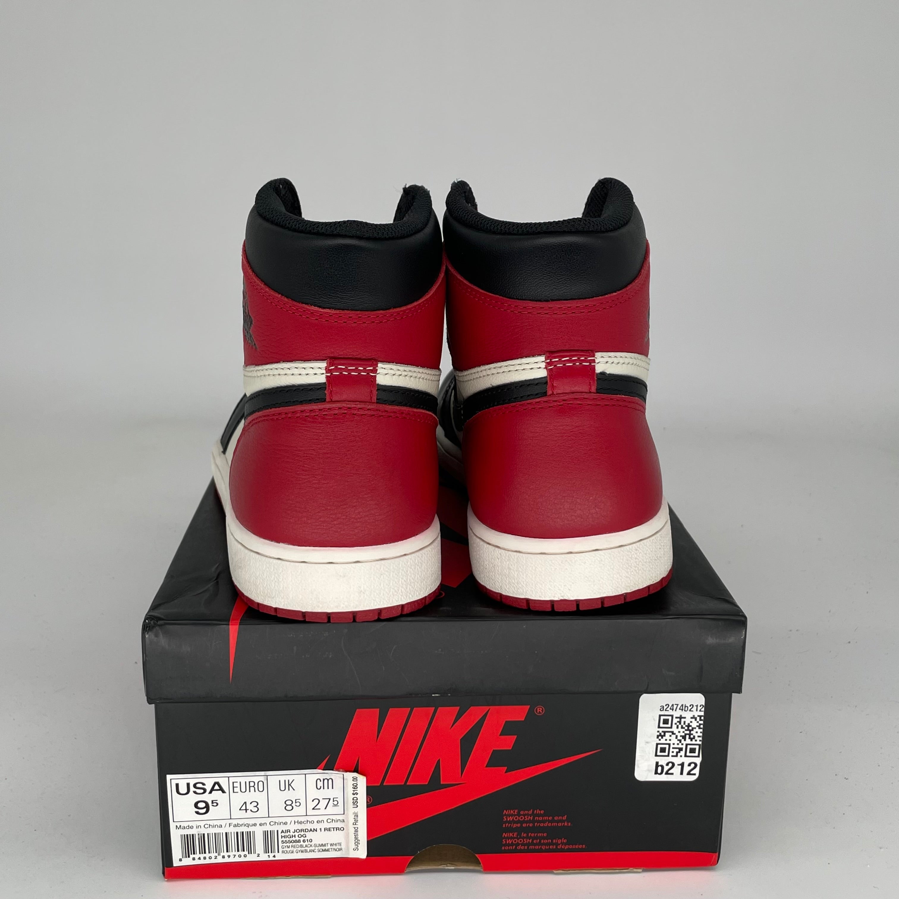 AIR JORDAN 1 BRED TOE Men's Basketball Shoes Size 9.5 - Style 555088-610 | Authentic Retro High Tops for Sneaker Collectors & Streetwear Fashion - Perfect for Basketball, Casual Wear & Sneakerhead Collections