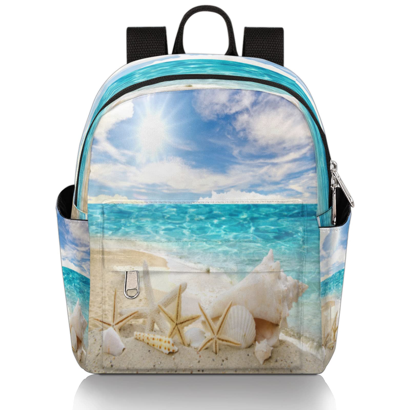Starfish Seashell Beach Mini Backpack for Women & Girls - Small Lightweight Travel Shoulder Bag, Casual Daypack Purse for Summer Vacation, Beach Trips & Outdoor Adventures
