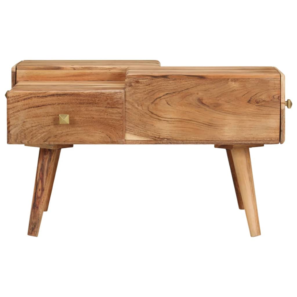 Rustic Solid Acacia Wood Coffee Table with Storage - 27.5