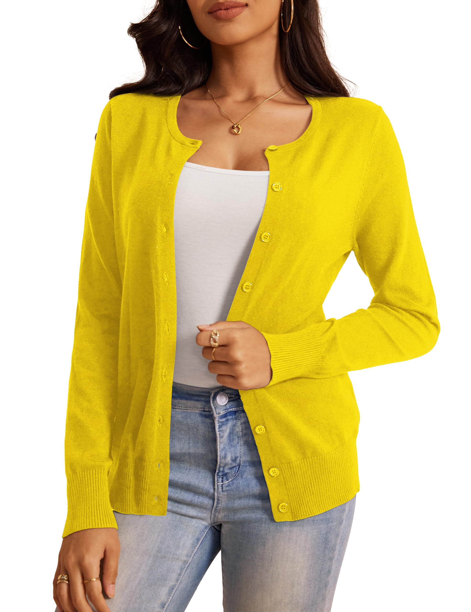 Jesdani Women's Soft Knit Button Down Cardigan Sweater - Long Sleeve Crew Neck Pullover for Casual Wear, Office & Fall Layering