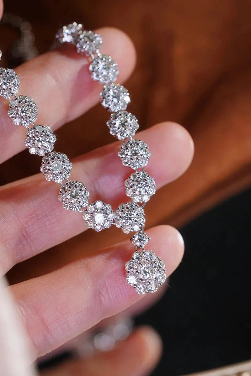 18K White Gold Diamond Necklace for Women - 9.20 Carat Real Natural Diamond Flower Pendant Luxury Jewelry | Perfect for Parties, Weddings & Special Occasions