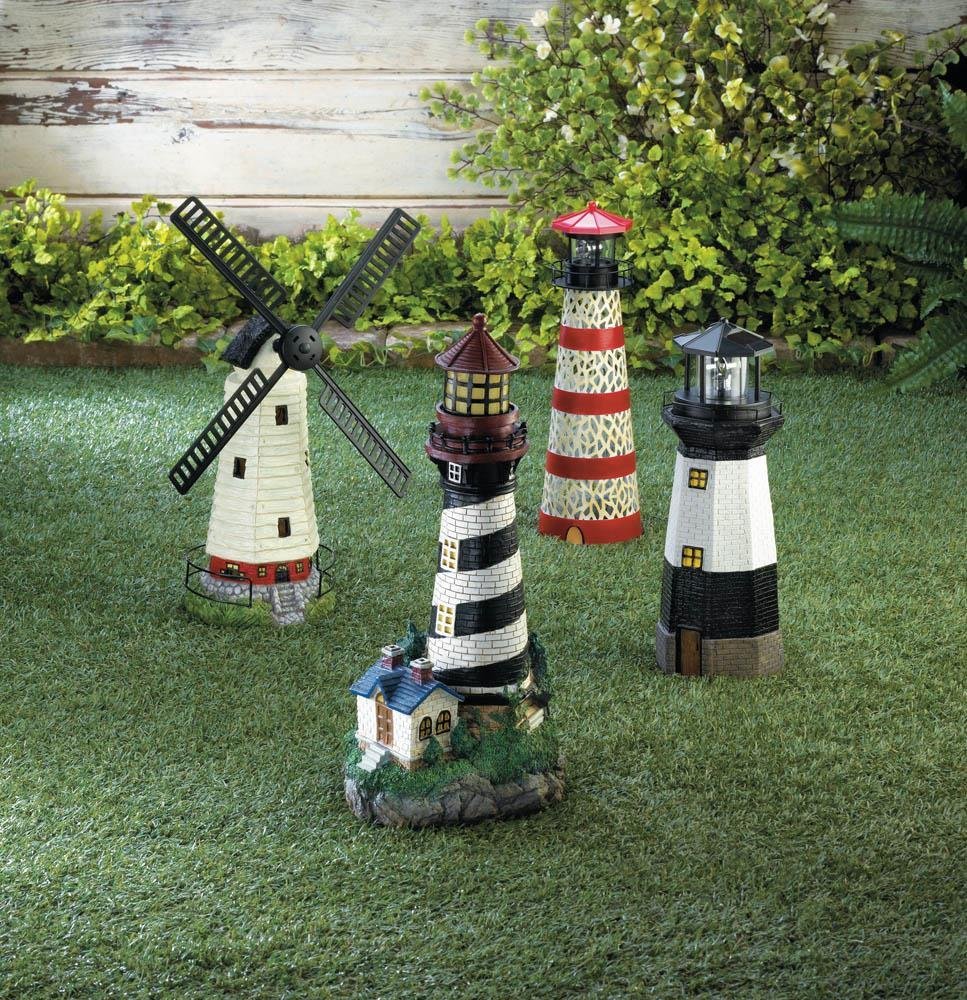 Solar Powered Garden Decor - Small Windmill Lighthouse Outdoor LED Solar Statue for Yard, Patio, and Lawn Decoration | Weather-Resistant Solar Garden Figurines for Nighttime Illumination