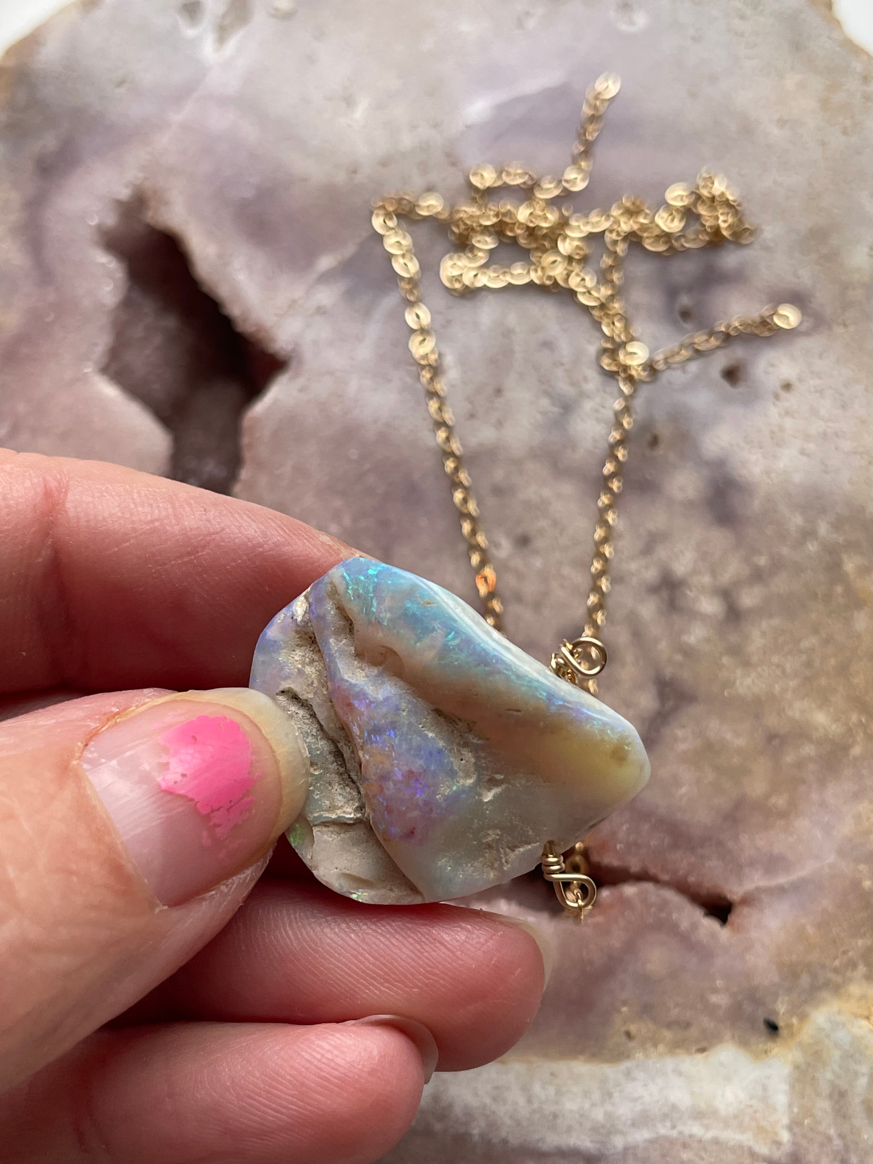 Large Australian Opal Pendant Necklace 14kt Gold Filled - Elegant Women's Jewelry Gift for Birthday, Anniversary & Special Occasions