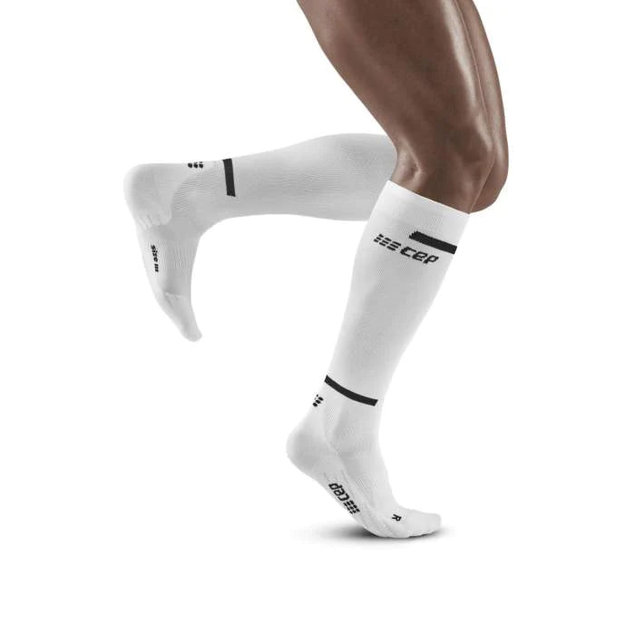 CEP Men's The Run Socks Tall v4 - White | Compression Running Socks for Men | Perfect for Marathon, Jogging & Workout Recovery