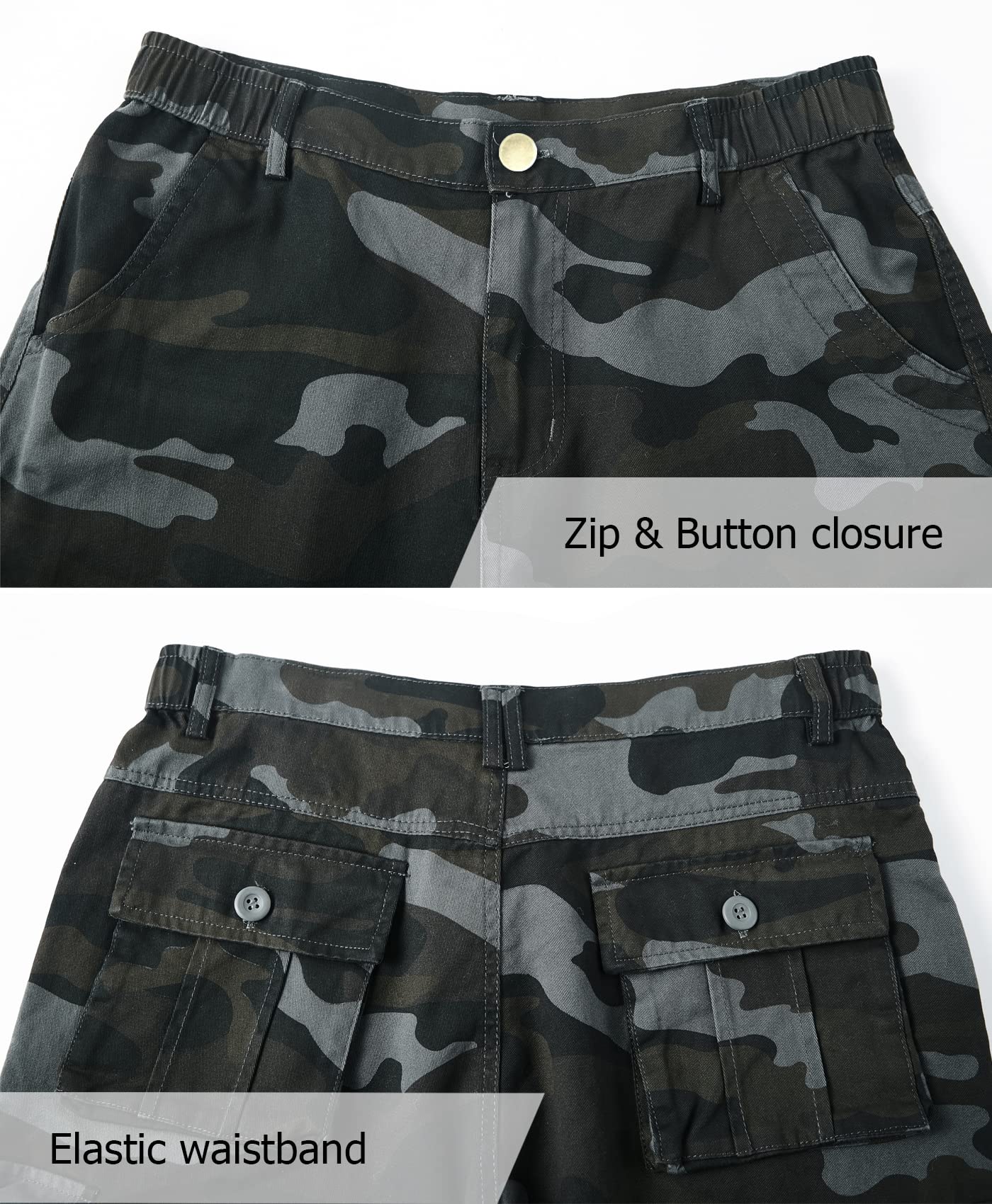 Vcansion Men's Cargo Shorts - Breathable Cotton Camouflage Shorts with Elastic Waist & Multiple Pockets | Perfect for Hiking, Camping, and Outdoor Adventures