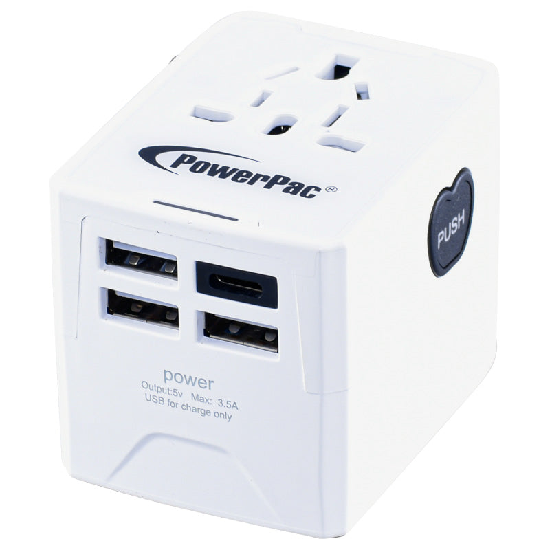 Universal Travel Adapter with USB Smart Fast Charger - Worldwide Multi Socket & Plug Converter with Neon LED for USA Europe UK Asia (Model PP7980) | Perfect for Business Trips, Vacations & International Travel