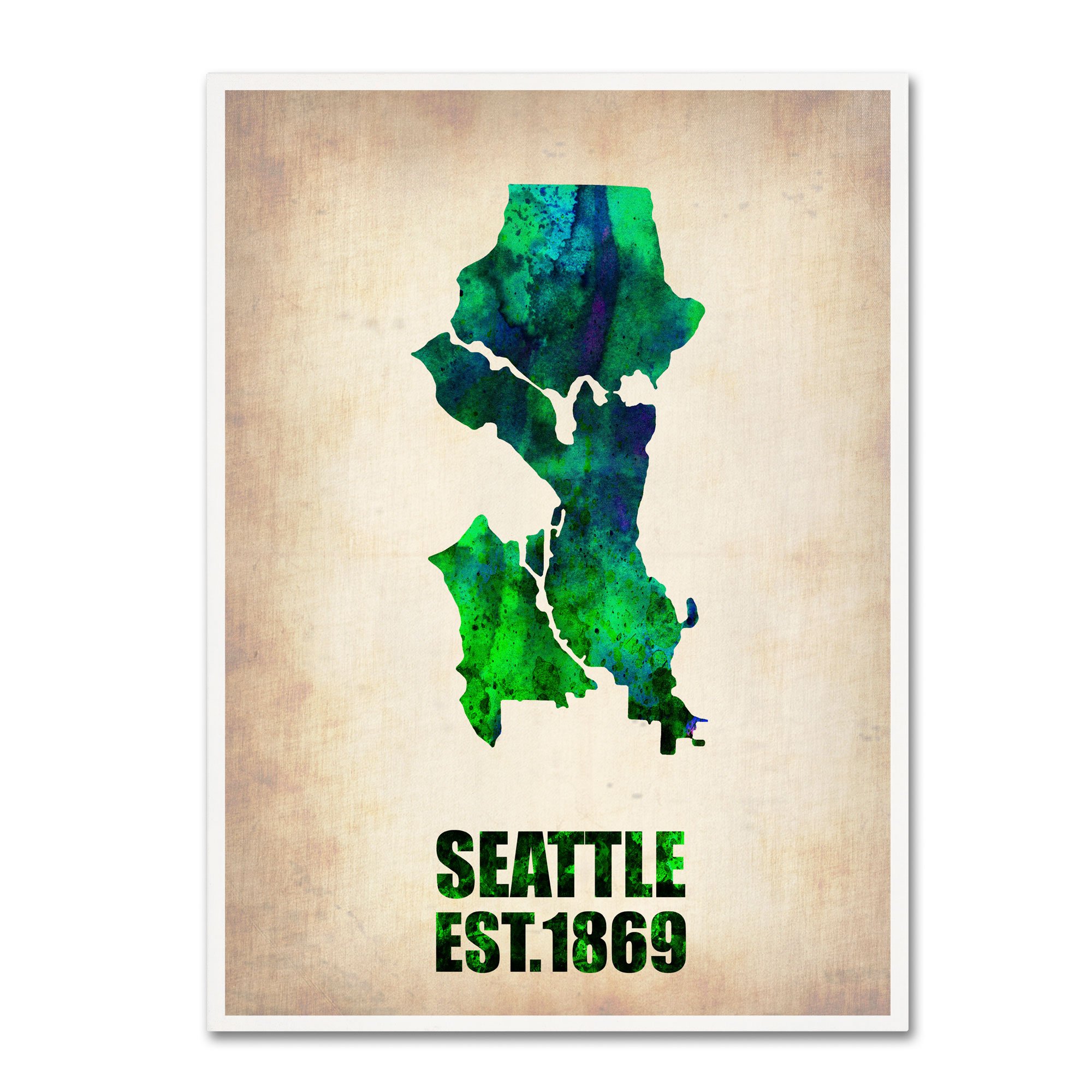 Seattle Watercolor Map Wall Art - 18x24 Inch Canvas Print by Naxart - Perfect for Home Decor, Office & Gift Giving