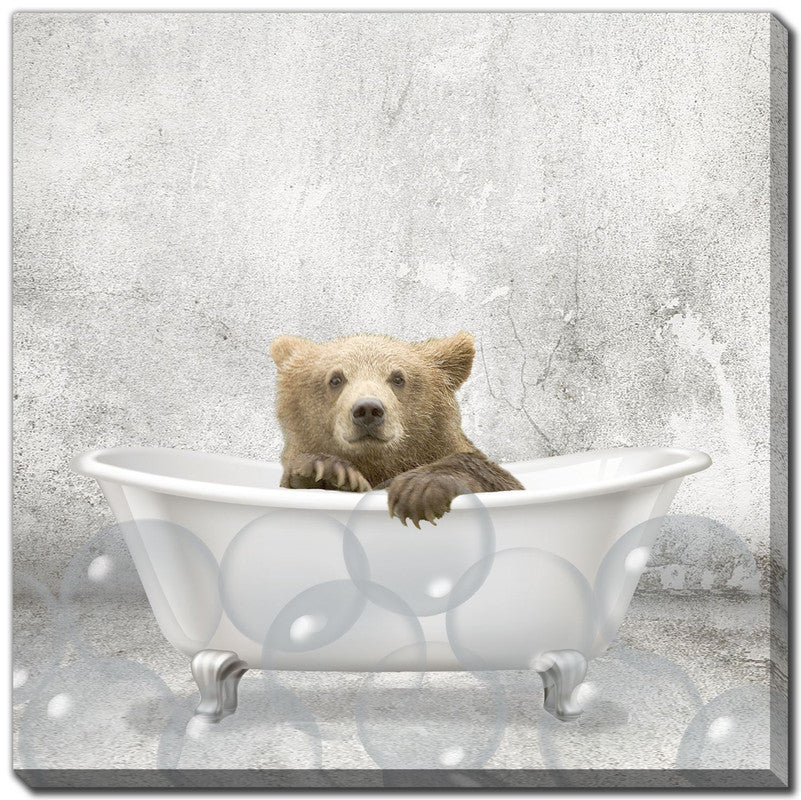 Bathtime Friends Wall Art - Light Brown & White 18x18 Inches - Perfect for Bathroom, Nursery & Kids Room Decor