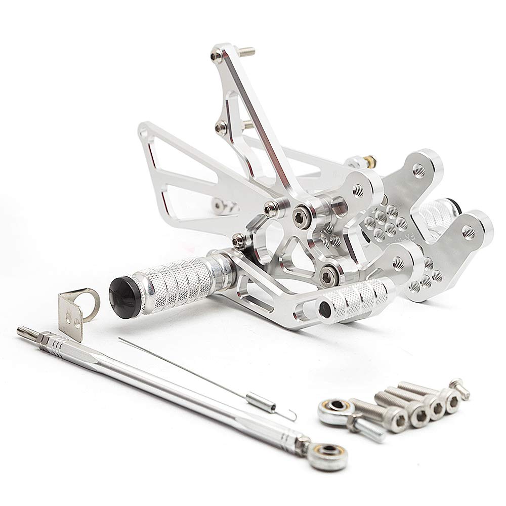 Adjustable CNC GSXR1000 07-08 Motorcycle Rearset Foot Pegs - Silver Aluminum Alloy Footrests for Suzuki GSX-R1000 (2007-2008) - Perfect for Racing, Track Days & Performance Riding