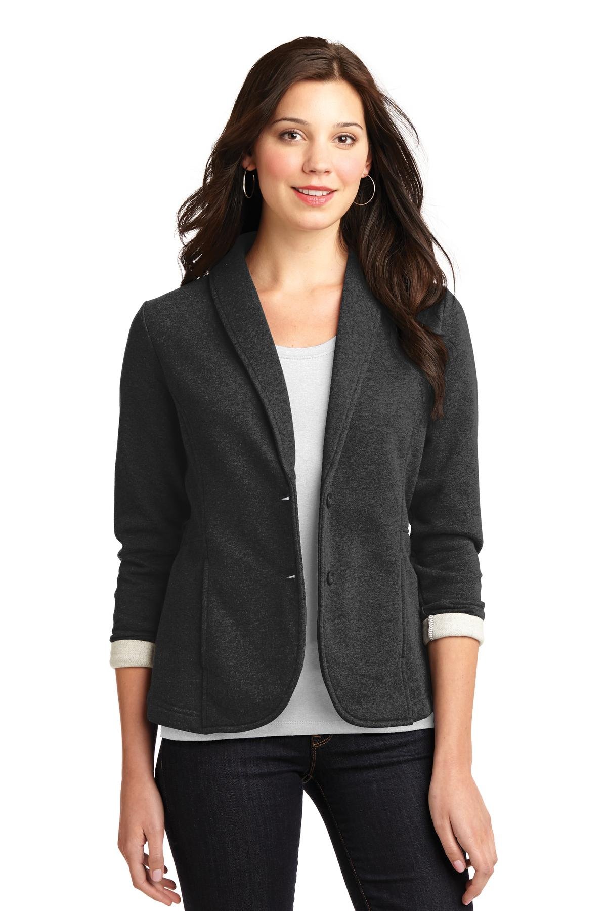 Port Authority Ladies Fleece Blazer Jacket - Dark Charcoal Heather, Size S | Soft & Warm Fleece Lining | Perfect for Office Wear, Business Casual & Winter Layering