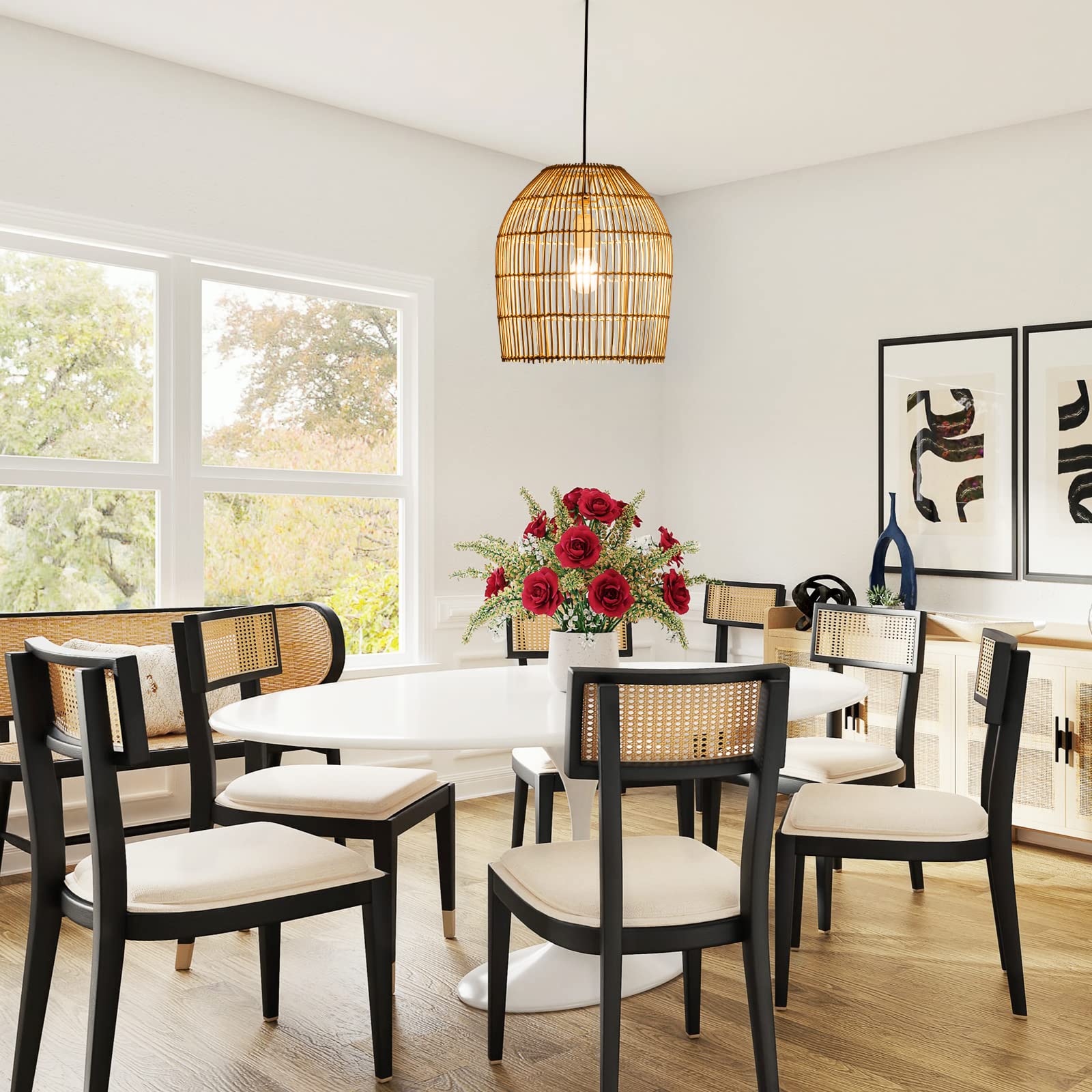 Handwoven Bamboo Rattan Pendant Light - 11.81