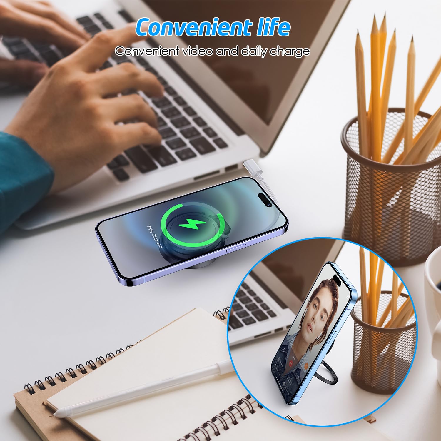 WixGear Magsafe Charger Stand with Built-in Cord Organizer - Foldable & Portable MagSafe Phone Charging Station with 3M Wall Mount - Perfect for Desk, Travel, Office & Home Use