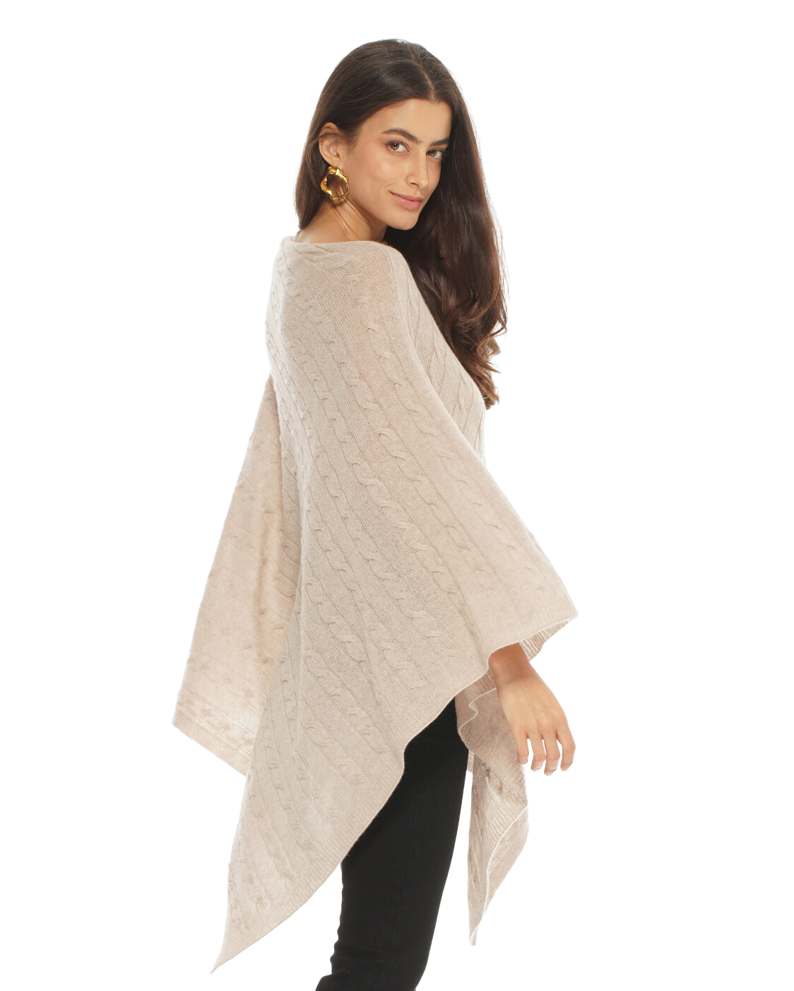 Luxury Women's Pure Cashmere Cable Knit Poncho - Soft Coral Red Winter Shawl Wrap for Office, Travel & Holiday Gifts