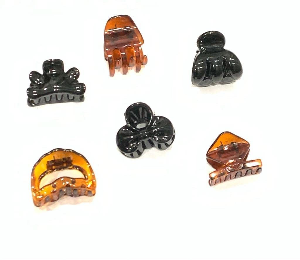 6-Piece Small Claw Hair Clips Set - Strong Hold Plastic Hair Claws for All Hair Types (Black & Brown) - Perfect for Updos, Ponytails & Everyday Hairstyles