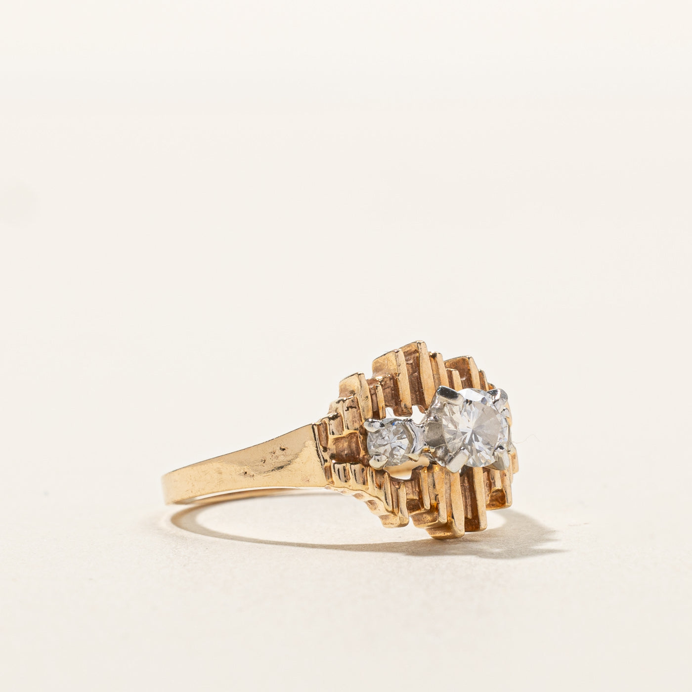 Three Stone Diamond Textured Tapered Ring | 0.35ctw | Size 5.5 | Elegant Wedding Band, Anniversary Gift for Her | Perfect for Engagement, Proposal & Special Occasions