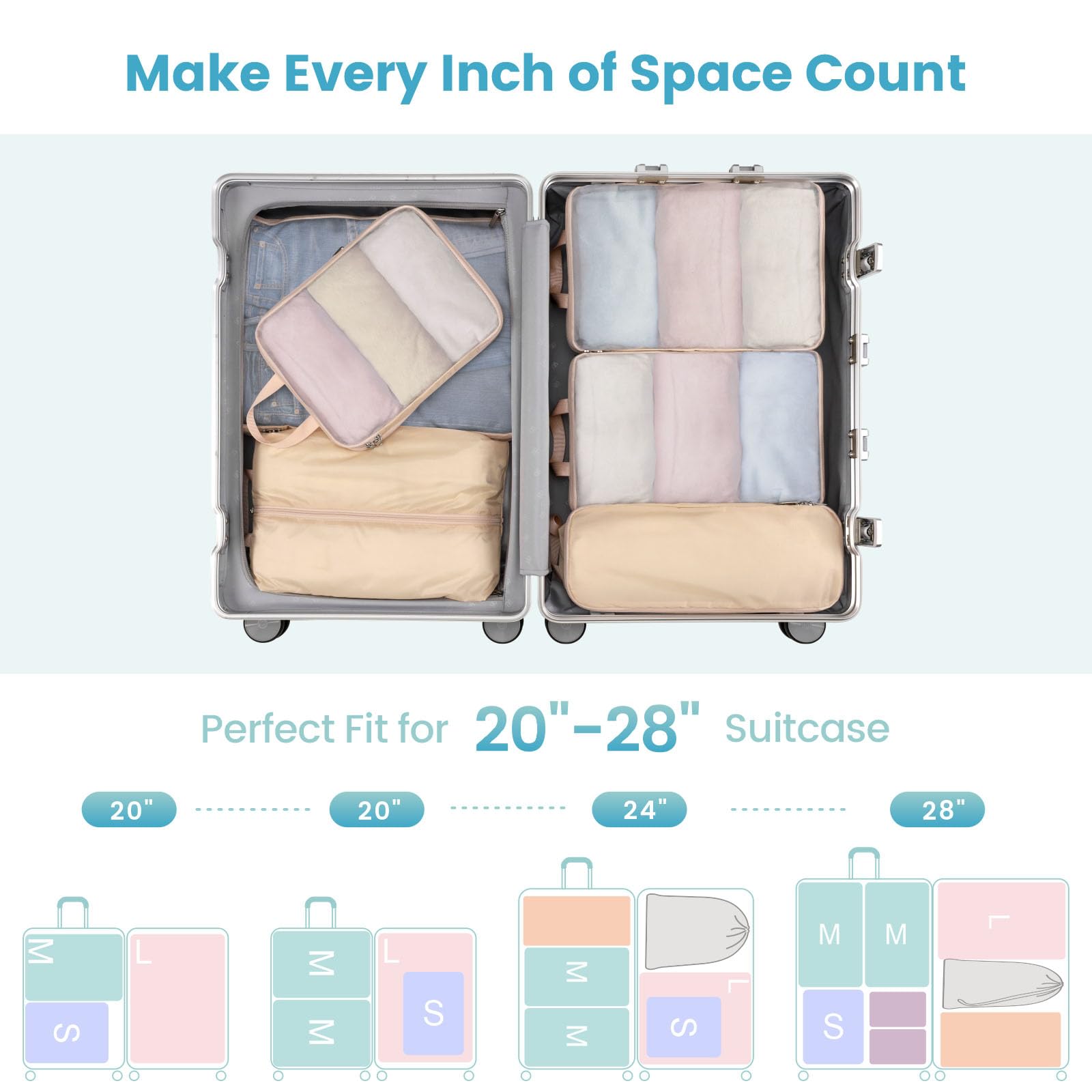Cambond Compression Packing Cubes for Travel - 6-Piece Set of Luggage Organizers for Women | Space-Saving Travel Essentials for Carry-On Suitcases | Perfect for Business Trips, Vacations & Weekend Getaways