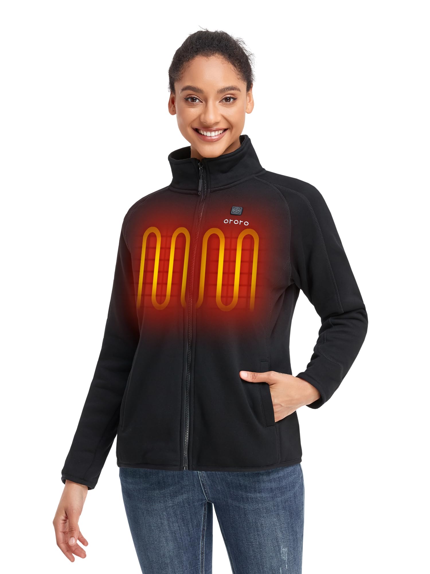ORORO Women's Heated Fleece Jacket with Rechargeable Battery - Winter Warm Electric Heated Coat for Outdoor Activities, Hiking & Cold Weather (Charger Not Included)