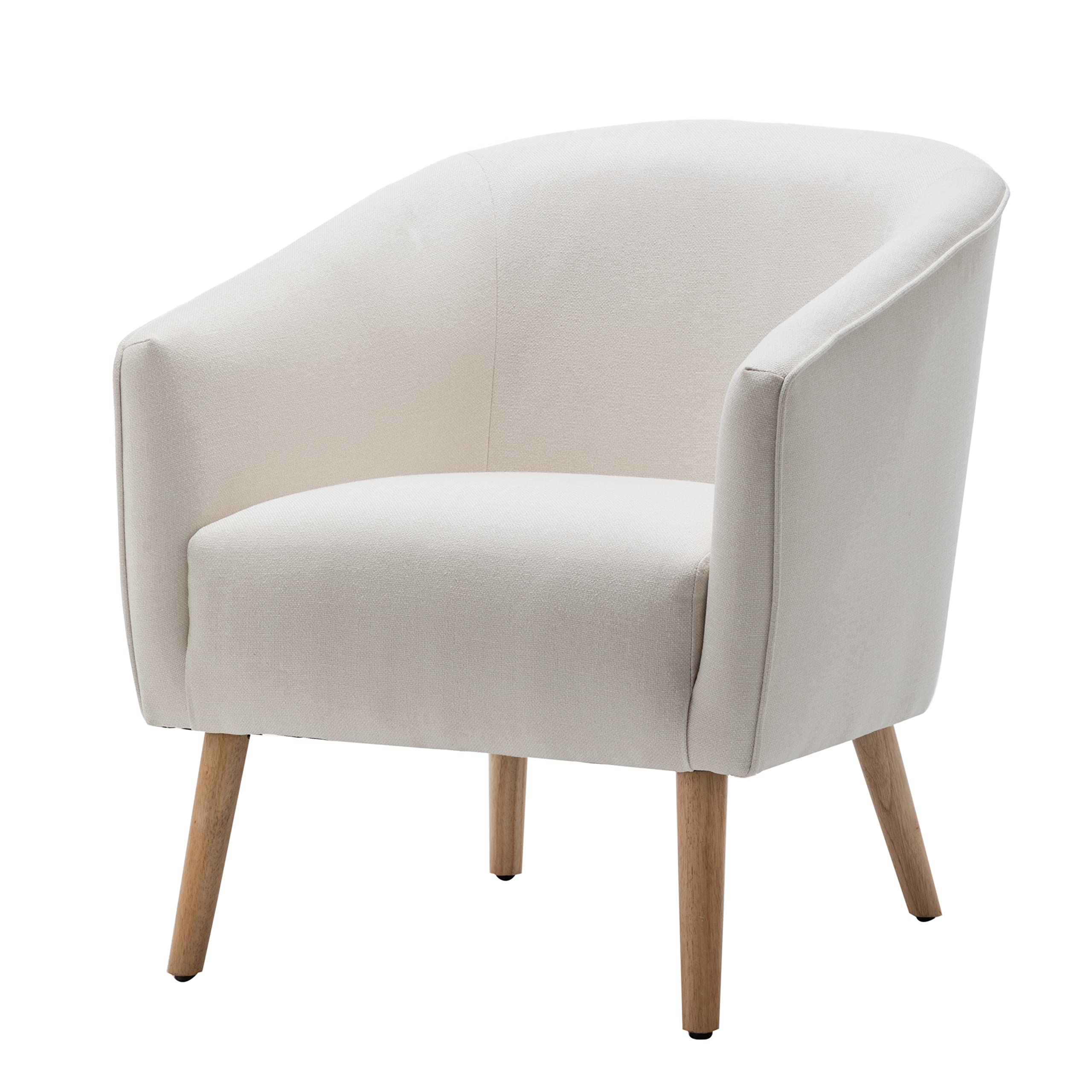 Mid-Century Modern Barrel Accent Chair with Tapered Legs - Cream Fabric Upholstered Lounge Chair for Living Room, Bedroom & Office - Stylish Comfortable Seating for Relaxing & Reading
