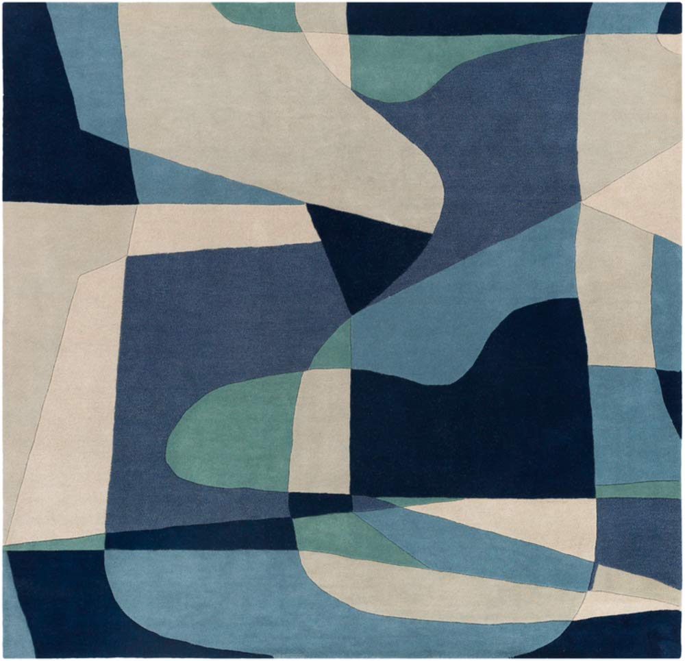 Surya Forum Square Area Rug 4x4 Feet - Soft Modern Blue Indoor Rug for Living Room, Bedroom, Office Decor