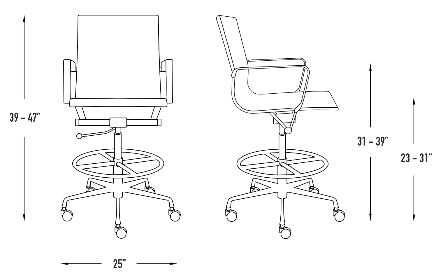Laura Davidson SOHO II Ergonomic Drafting Chair for Standing Desks - Adjustable Height, Padded Seat & Armrests, Faux Leather Office Chair in Orange - Perfect for Home Office, Studio, and Commercial Workspaces