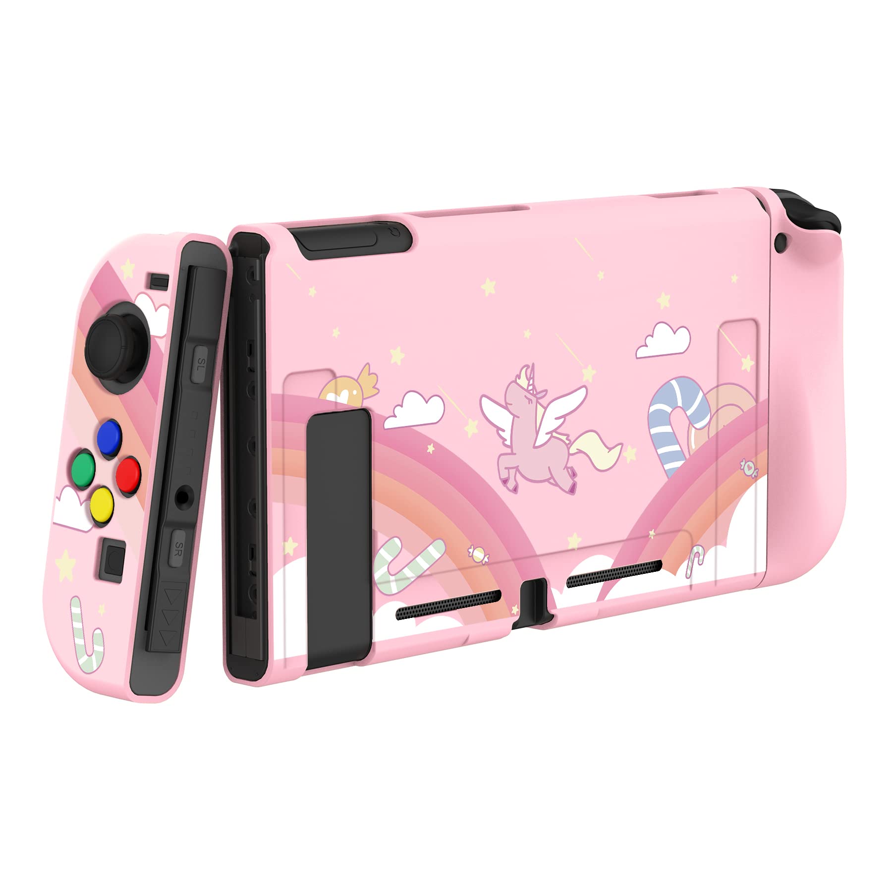 PlayVital Protective Case for Nintendo Switch Joy-Con Controllers - Rainbow Unicorn TPU Cover with Cap for Enhanced Grip & Scratch Protection | Perfect for Gaming, Travel & Storage