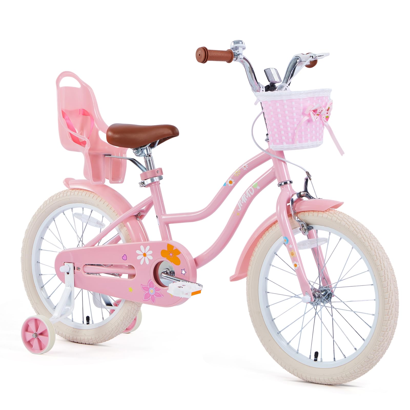 JMMD Girls Bike for Kids Ages 4-12 - 12/14/16/18/20/24 Inch Children's Bicycle with Training Wheels, Basket & Doll Seat - Toddler Girls Bike with Handbrake & Kickstand - Multiple Colors - Perfect for Outdoor Play, Neighborhood Rides & Birthday Gifts