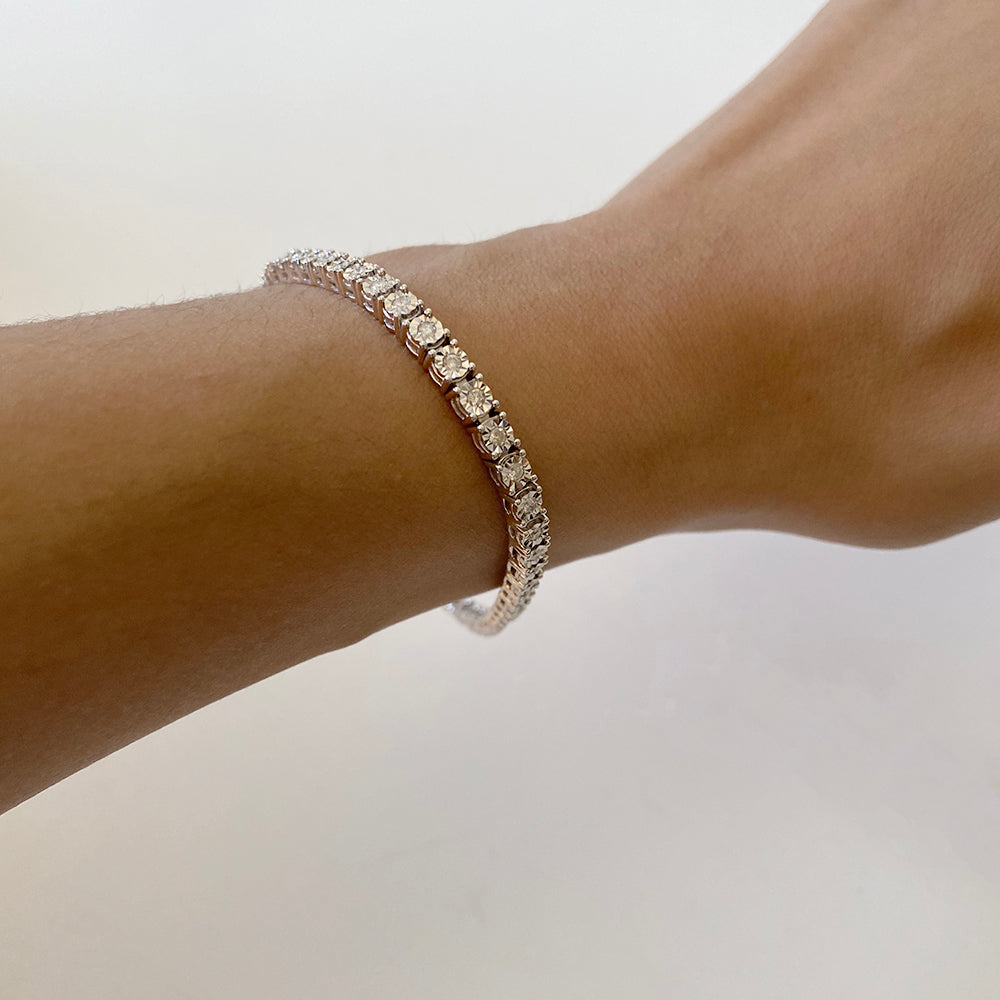 9ct White Gold 1 Carat Diamond Tennis Bracelet 18cm - Elegant Jewelry for Women, Perfect for Weddings, Parties & Special Occasions