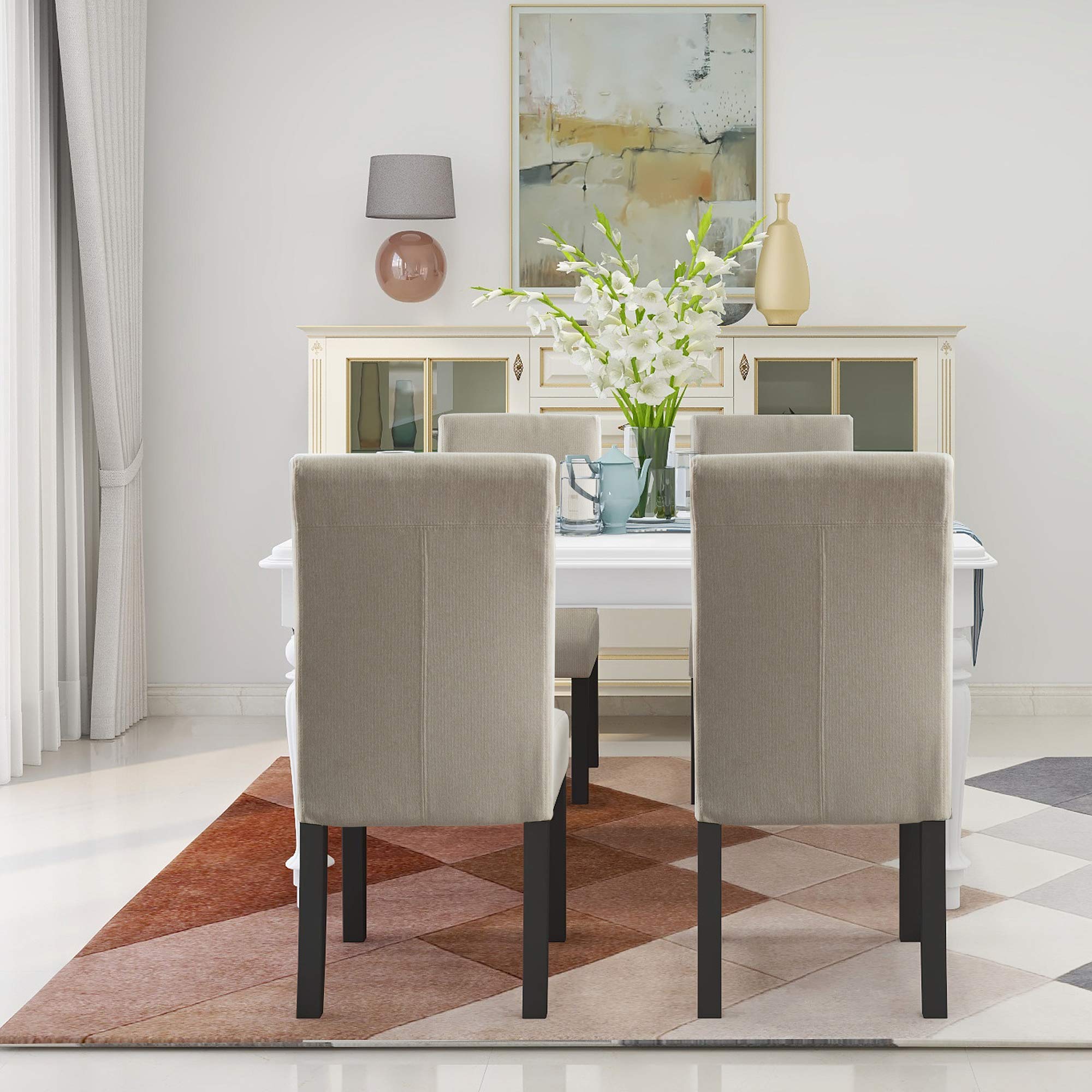 Vanity Art Mid-Century Modern Dining Chairs Set of 2 - Genuine Leather Upholstered Solid Wood Accent Chairs for Kitchen, Dining Room & Living Room | Elegant Home Decor & Comfortable Seating for Dinner Parties & Family Gatherings