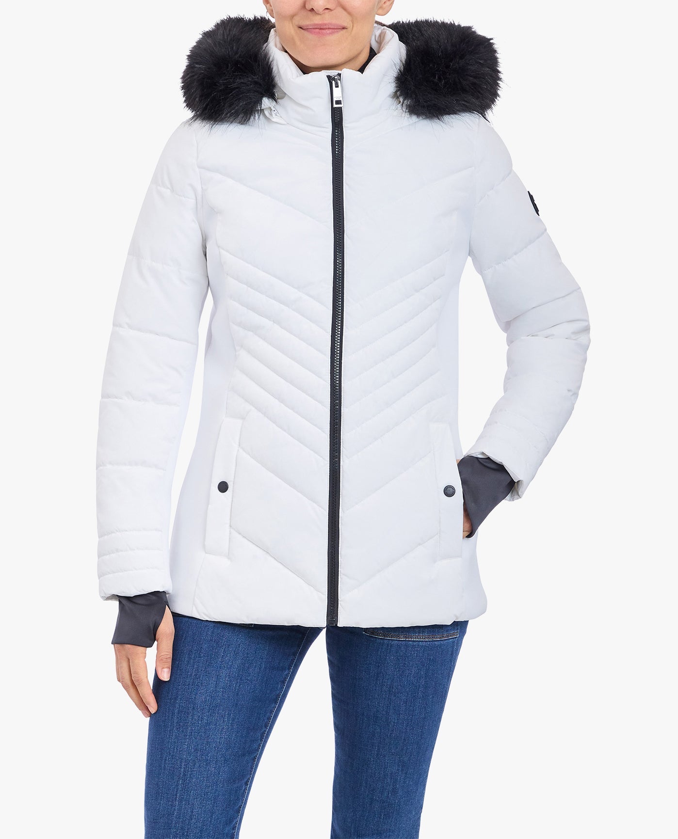 ZIP FRONT PUFFER JACKET WITH REMOVABLE FAUX FUR HOOD - Women's Winter Coat for Cold Weather, Outdoor Activities & Fashion
