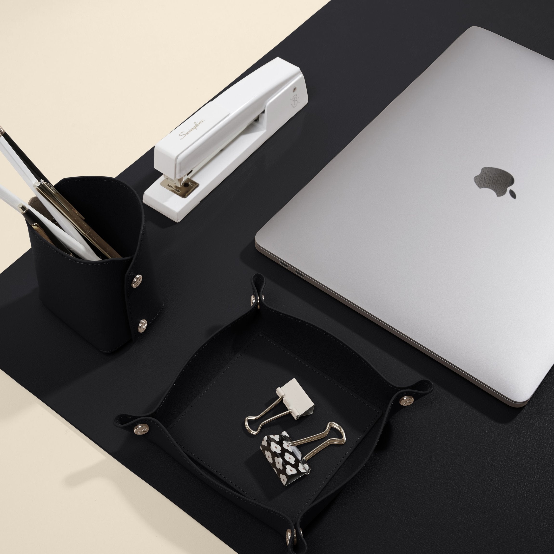 Modern Black Office Desk Set - Stylish & Functional Workspace Organizer for Home & Office Use