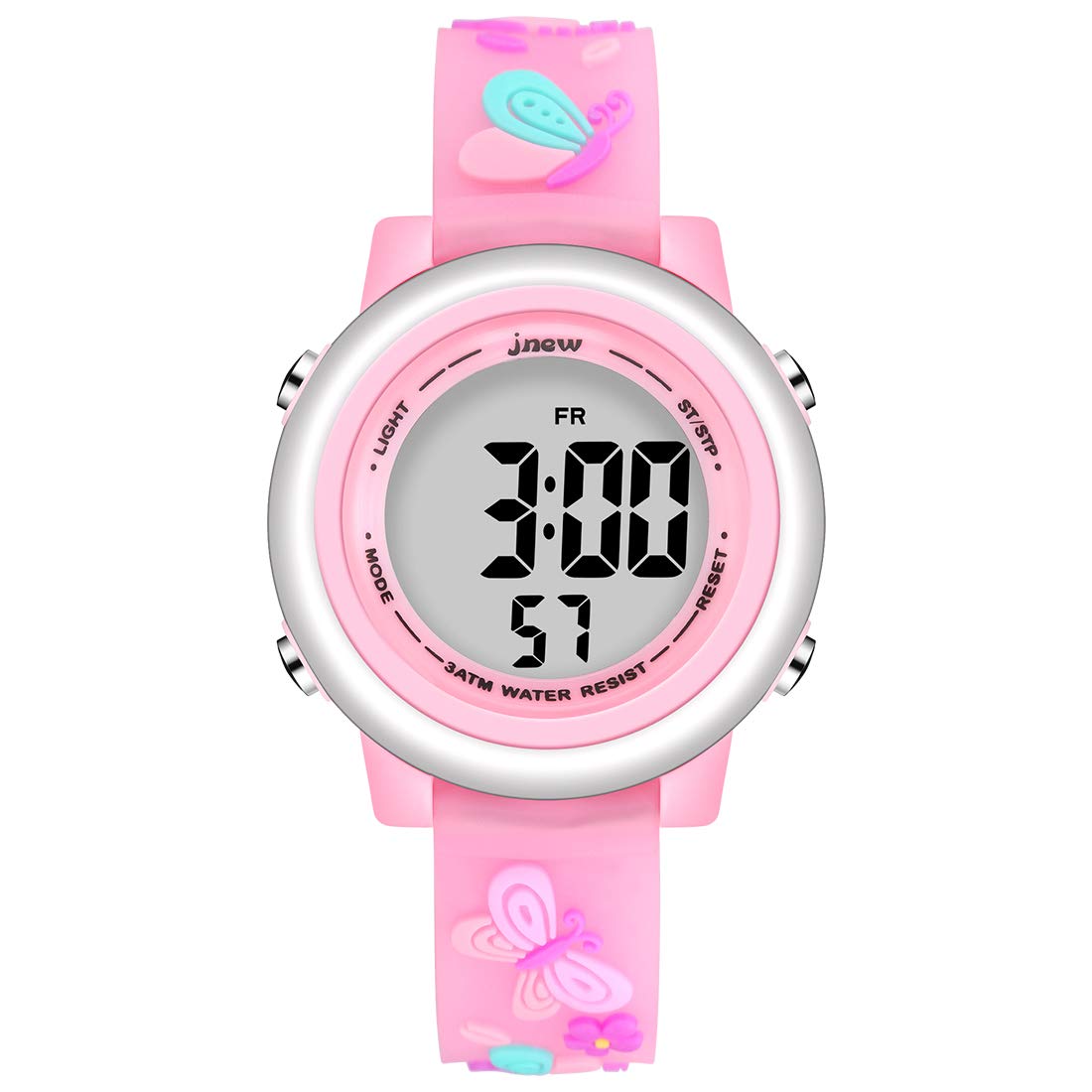 **Kids Digital Sports Watch for Girls & Boys - Waterproof LED Timer with 7-Color Backlight, 3D Cartoon Silicone Band - Perfect for Outdoor Play, Swimming & School Activities**