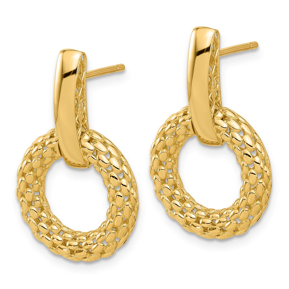 Gold Circle Mesh Earrings with Polished Post - Model BMDL107E | Elegant Dangle Earrings for Women, Perfect for Parties, Weddings & Everyday Wear
