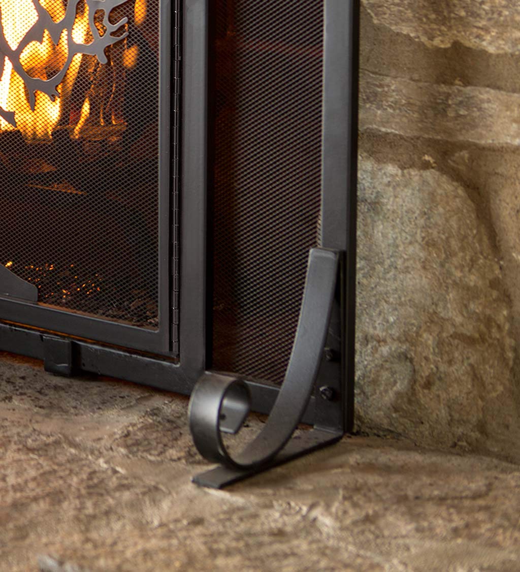 Plow & Hearth 44-Inch Black Metal Fireplace Screen with Tree of Life Design - 44