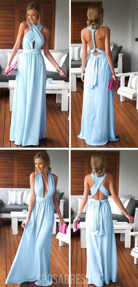 Affordable Convertible Blue Long Bridesmaid Dresses for Beach Wedding Party - WG59 | Elegant Formal Gowns for Summer Weddings, Bachelorette Parties & Special Occasions