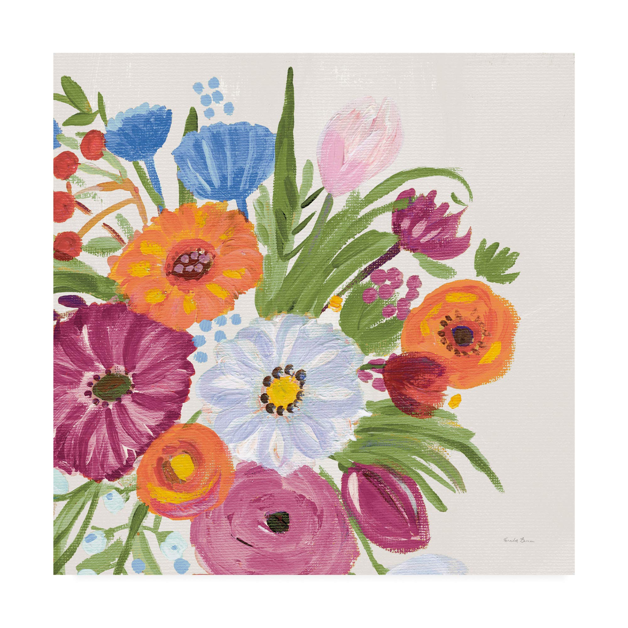 Trademark Fine Art Vintage Floral IV by Farida Zaman - 18x18 Inch Framed Wall Art - Perfect for Living Room, Bedroom & Office Decor