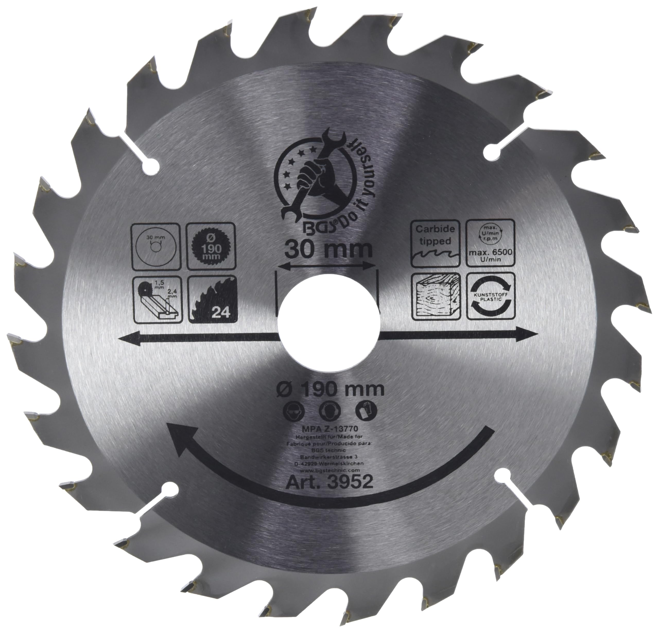 Kraftmann 190mm Carbide Circular Saw Blade - 24 Teeth for Wood Cutting | Perfect for DIY Projects, Carpentry, and Professional Woodworking