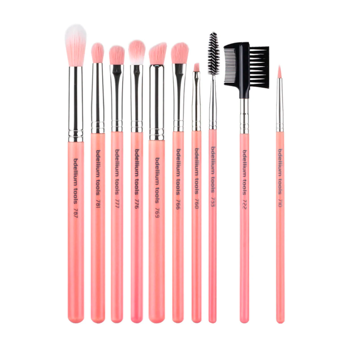 Pink Bambu Eyes Only 10-Piece Makeup Brush Set with Roll-Up Pouch - Perfect for Travel, Professional Makeup Artists & Everyday Beauty Routine