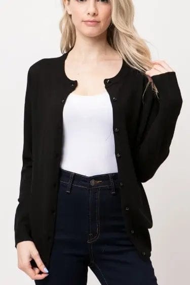 Black Button Down Cardigan Sweater for Women - Cozy Knit Open Front Long Sleeve Wrap - Perfect for Office, Casual Outfits & Fall Layering
