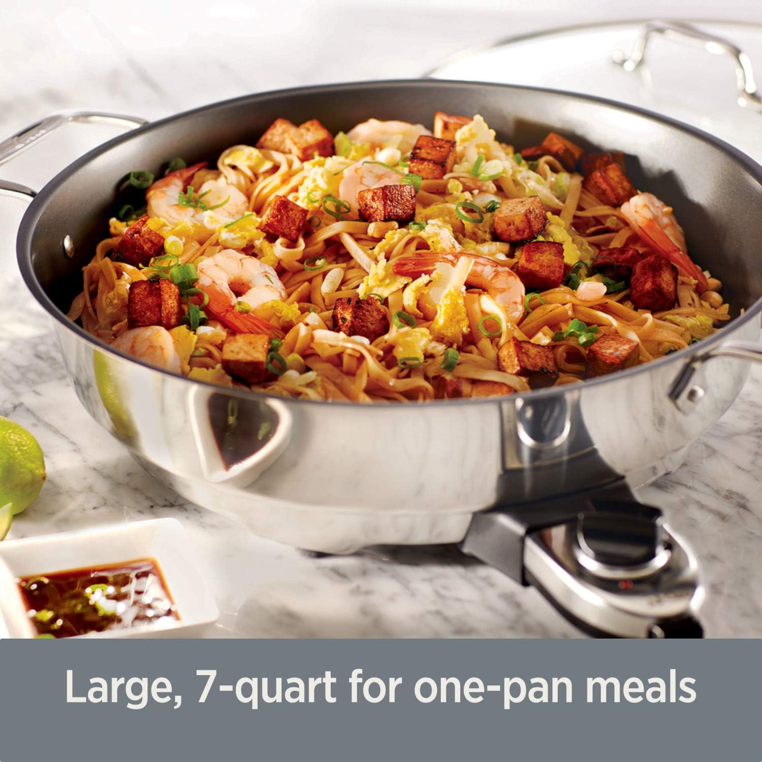 All-Clad Electric Skillet 7 Quart - 1800W Stainless Steel & Nonstick Cookware with Temp Control - Oven, Broil & Dishwasher Safe - Perfect for Frying, Searing & Family Meals