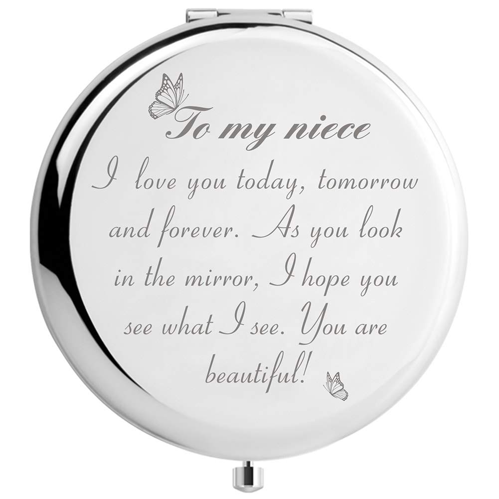 Personalized Engraved Makeup Mirror for Niece - Unique Gift from Aunt & Uncle for Birthday, Christmas, Valentines, Graduation, Mothers Day - Perfect for Vanity, Dresser & Travel Beauty Essentials