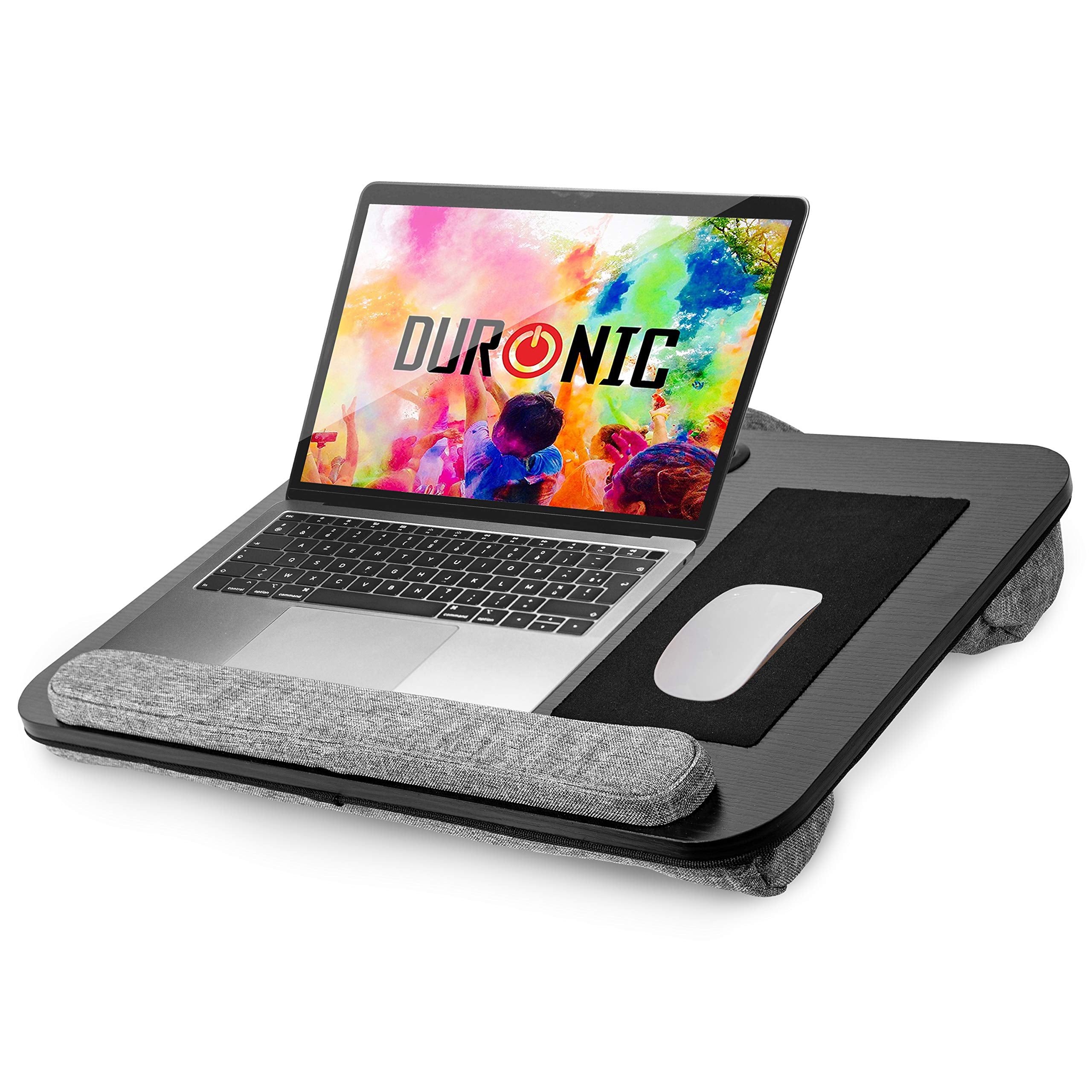 Ergonomic Laptop Tray with Cushion - Portable Lap Desk for Home, Office & Bed - Adjustable Laptop Stand with Handles for Work, Gaming & Study - DML433 by Duronic