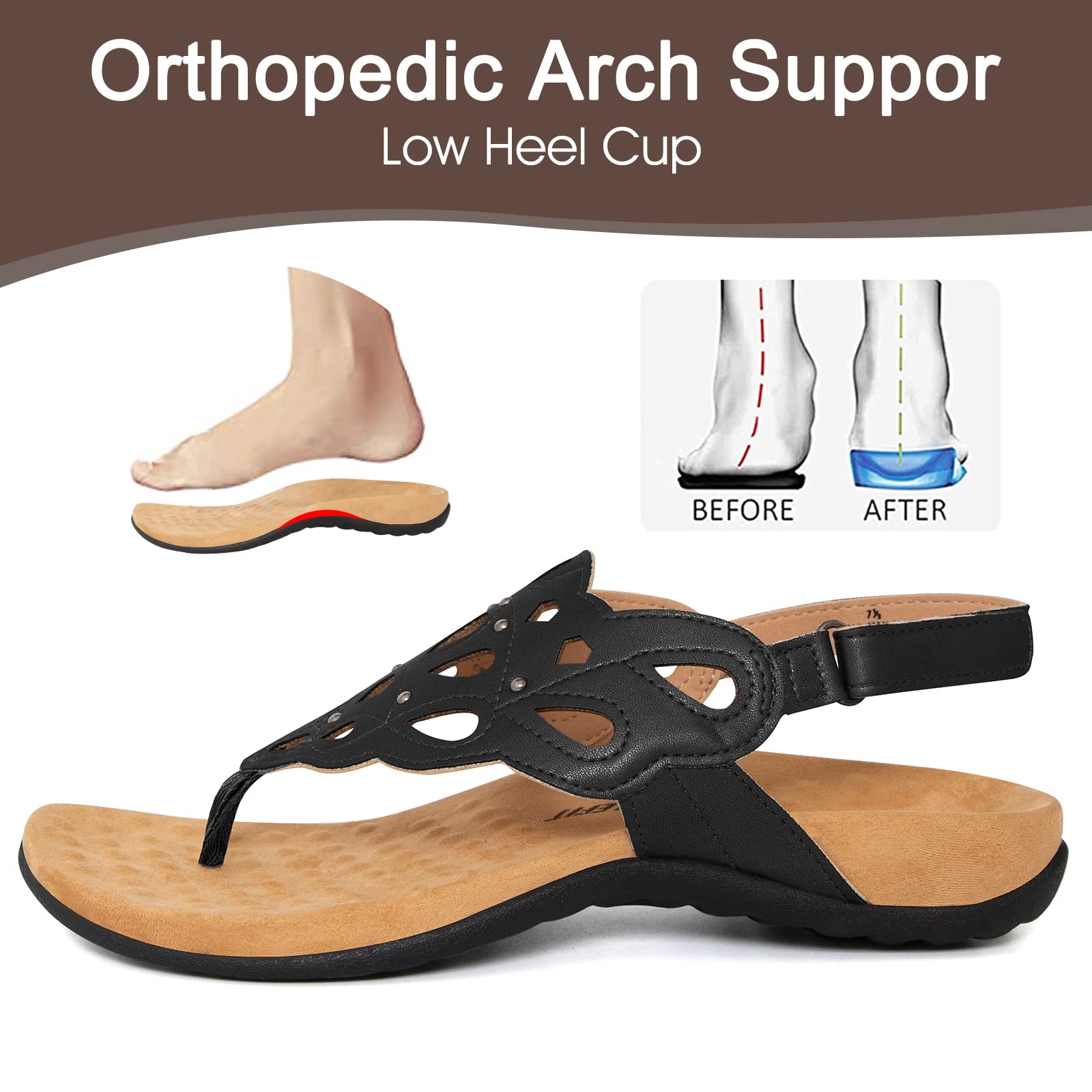 Athlefit Women's Arch Support Orthotic Sandals - Comfortable Walking Shoes with Orthopedic Thong Design for Plantar Fasciitis Relief | Perfect for Beach, Pool, Travel & Everyday Wear