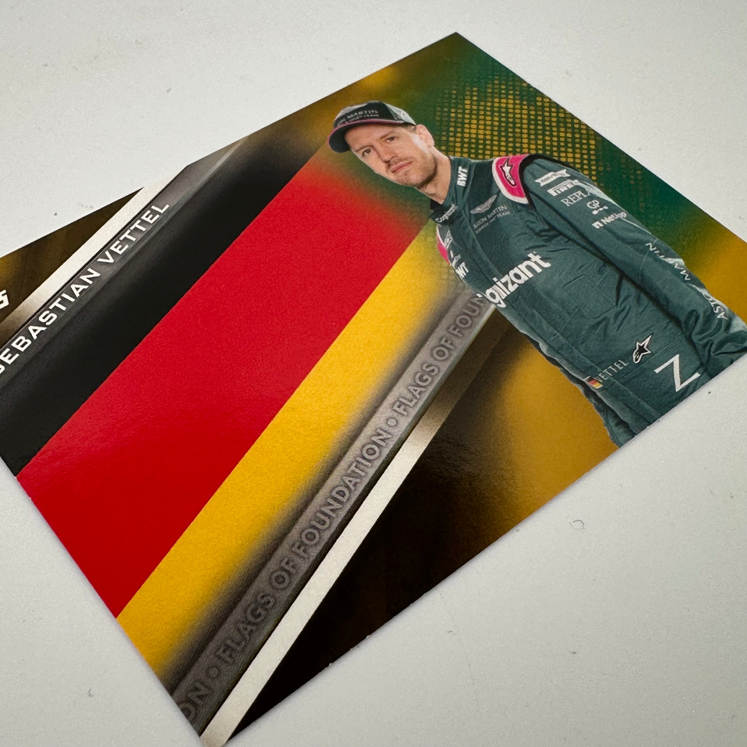 16/50 Gold Sebastian Vettel #FF SV Flags Of Foundation - Limited Edition Collectible for Formula 1 Fans, Perfect for Display in Home or Office