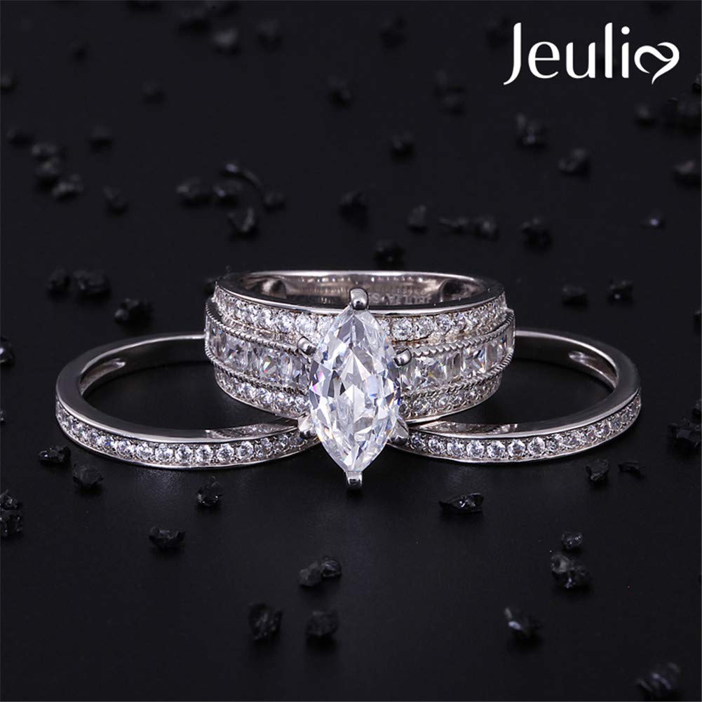 2 Carat Marquise Cut Cubic Zirconia 3PC Wedding Ring Set for Women - Sterling Silver Oval CZ Engagement Rings, Bridal Set with Solitaire Diamond Anniversary Promise Rings & Jewelry Box - Perfect for Proposals, Weddings, Anniversaries & Special Occasions
