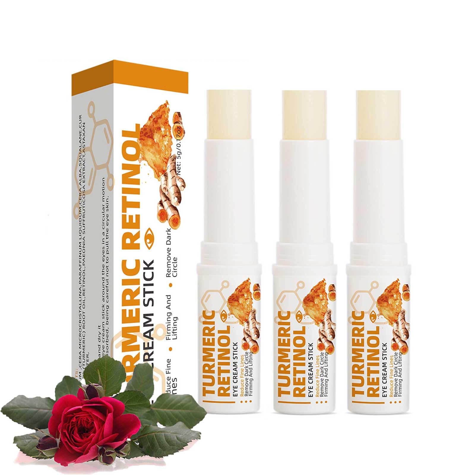 Turmeric Eye Cream Stick for Dark Circles & Puffiness - Anti-Aging Under Eye Treatment, 3-Pack | Reduce Eye Bags & Wrinkles | Perfect for Morning Routine & Night Care