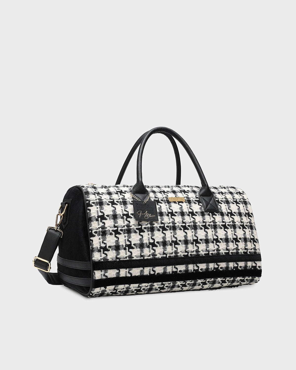Stylish Black & White Houndstooth Duffle Bag for Travel, Gym & Weekend Getaways - Water-Resistant Carry-On Luggage for Men & Women