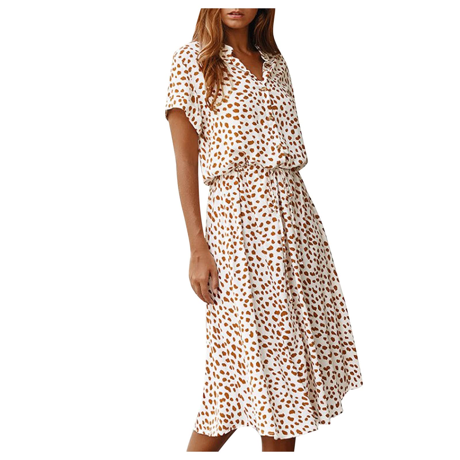 Women's Flowy Swing Tunic Dress - Summer Casual Short Sleeve Irregular Print Dress | Perfect for Beach Outings, Vacation Wear & Everyday Comfort