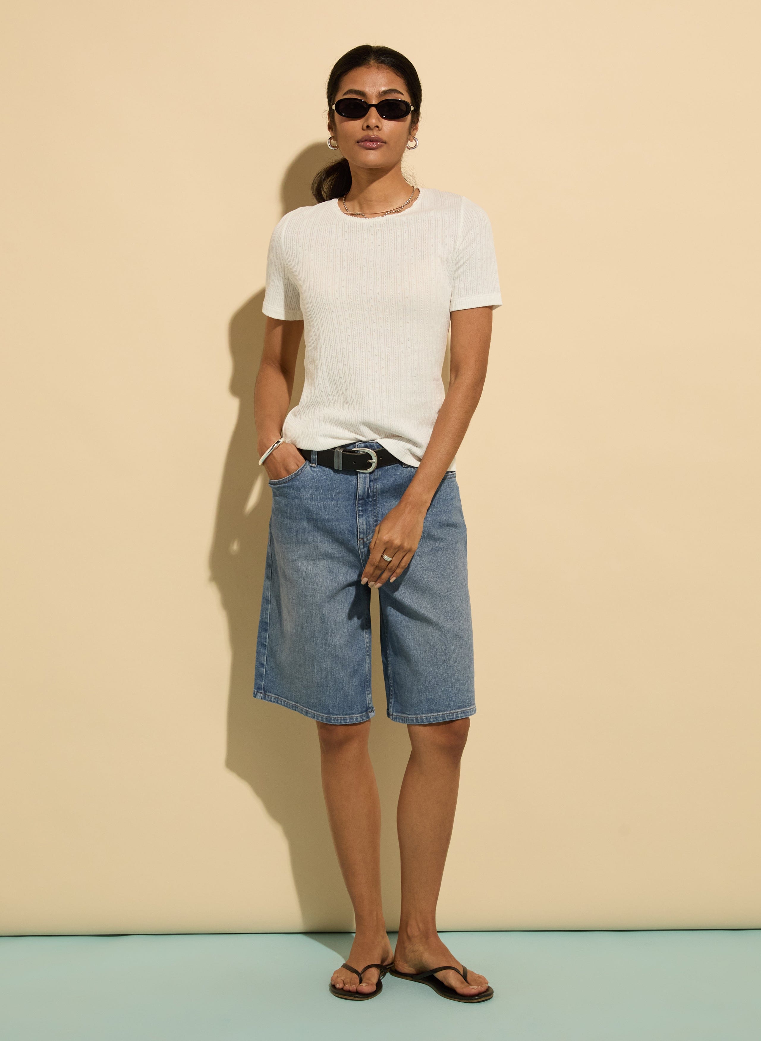 Gabriella Organic Cotton Ribbed T-Shirt for Women | Soft, Breathable & Comfortable Pure White Top | Perfect for Casual Wear, Layering & Everyday Outfits