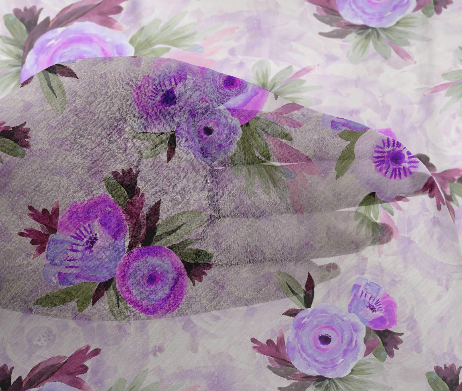 oneOone Viscose Chiffon Fabric - Watercolor Leaves & Peony Floral Print - 42 Inch Wide - Perfect for Dresses, Scarves & DIY Fashion Projects